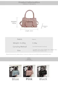 Detailed chart showing floral beaded handbag dimensions, fabric material, and colors