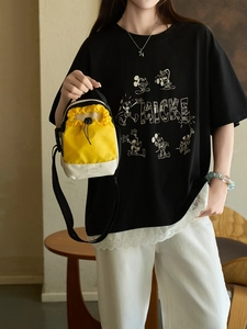 Bolso bandolera de nailon amarillo y beige a la moda con cordón y correa ajustable