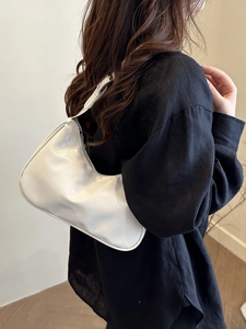 Minimalist white glossy patent leather crescent shoulder bag for women summer style