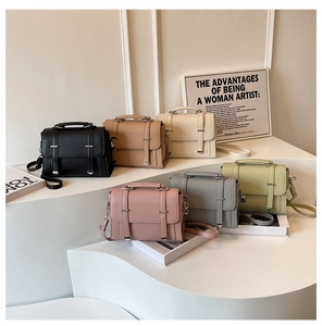 Litchi pattern leather crossbody bags in six colors with stylish flip double buckle strap