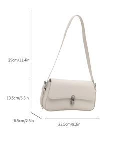 French style creamy white leather underarm bag with dimensions and silver metal lock