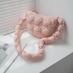 Women's Puffer Quilted Shoulder Bag Nylon Bubble Pleated Cloud Crossbody Bag Puffy Satchel Purse Solid Versatile Handbag