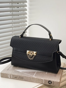 Women Trendy PU Leather Shoulder Bag Woven Texture Flap Handbag With Golden Lock And Chain Casual Crossbody Bag