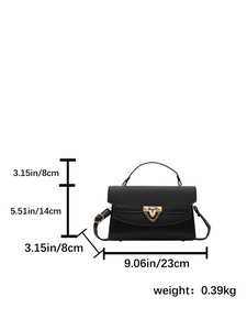 Classic black crossbody handbag for women with textured flap and size dimensions