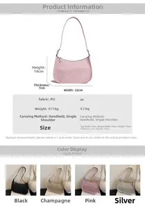 Detailed size chart showing dimensions for a sparkly PU shoulder bag in centimeters