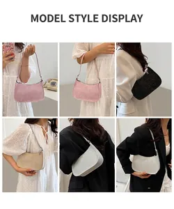 Collage of sparkling sequin shoulder bags in pink, black, champagne and silver colors