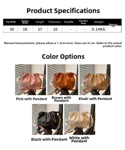 Detailed size specifications and color selection for this pleated PU crossbody bucket bag