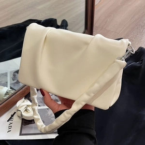 Women Fashion Ruched Underarm Bag PU Leather Pleated Shoulder Crossbody Bag Minimalist Elegant Cloud Handbag For Daily Party