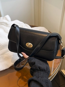 Women Urban Minimalist PU Leather Shoulder Bag Retro Small Square Bag With Gold Lock Crossbody Underarm Bag For Daily Matching