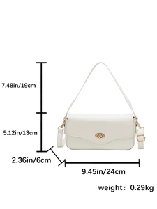 White faux leather crossbody shoulder bag for women with gold clasp, size 24x13x6cm