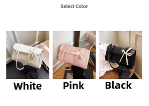 Vue détaillée des couleurs pour sac à bandoulière avec nœud en blanc, rose et noir