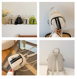 Detailansicht des Mini-Rucksacks aus PU-Leder mit Lychee-Muster in vier Trendfarben