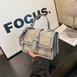 New Chinese Style Women Floral Embroidery Small Square Bag PU Leather Shoulder Crossbody Bag Vintage Tote Handbag