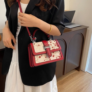 New Chinese style red and white square bag with plum blossom embroidery and metal clasp