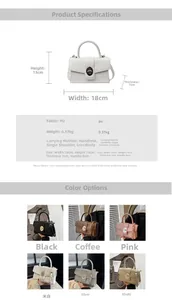 Detailed size chart and multi-color options for the crocodile pattern mini square bag