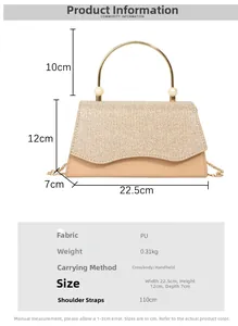 Vue détaillée du sac de soirée à paillettes avec poignée en perles et ses dimensions