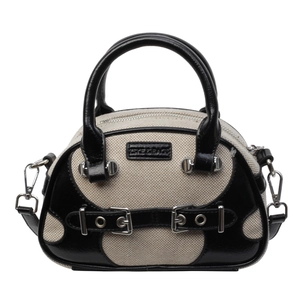 Chic canvas and leather contrast stitching handbag with dual zippers for women