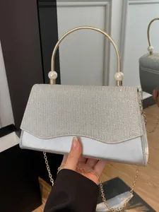 Sac de Soirée Élégant à Paillettes pour Femmes Poignée en Métal Décor Künstliche Perles Chaîne Dorée Sac à Bandoulière Mariage Banquet Fête Sac à Main Pochette