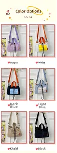 Color options of nylon crossbody bags showing drawstring closures and dual front pockets