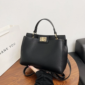 Women Retro Litchi Pattern PU Leather Tote Bag Large Capacity Crossbody Shoulder Handbag With Gold Metal Lock For Daily Office