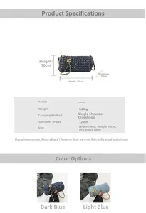 Spécifications de taille du sac cylindrique en tweed denim avec chaîne dorée