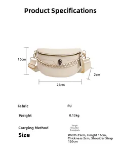 Size chart showing PU leather crossbody bag dimensions 25x16x2cm with skull relief detail