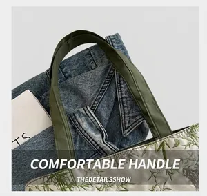 Détail d'un sac cabas matelassé avec imprimés bambou et anses tissées souples