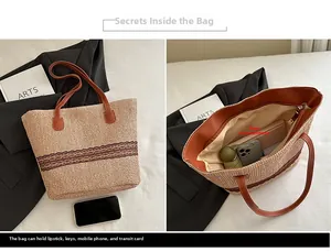 Detail view of woven tote bag interior showing spacious capacity for daily essentials