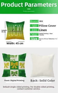 Detail of 45x45cm St. Patrick's Day lucky clover pillowcase showing linen fabric texture