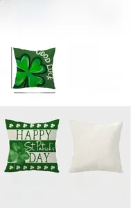 Detail of St. Patrick's Day clover pillow cover showing 45x45cm size and linen texture