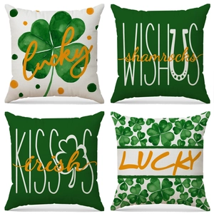 Set of 4 St. Patrick's Day pillow covers with clover lucky charms and green slogans