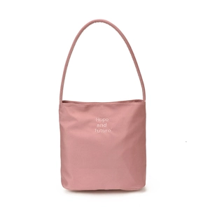 Borsa a spalla in nylon rosa con ricamo Hope and future in stile minimalista