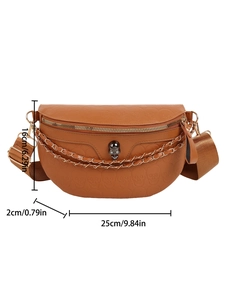 Braune Bauchtasche mit Totenkopf-Prägung, Metallkette und verstellbarem Gurt