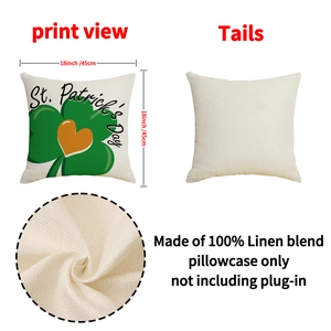 St. Patrick's Day green clover and orange heart pillowcase made of 18x18 linen blend