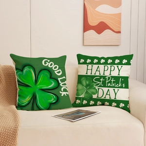 Breathable linen St. Patrick's Day four-leaf clover throw pillows on a sofa