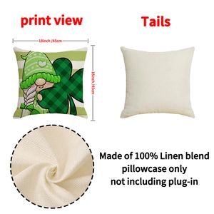 Green St. Patrick's Day gnome clover pillow cover, 18x18 inch linen blend sofa cushion