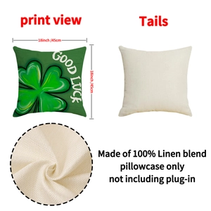 Linen blend four-leaf clover pillow case for St. Patrick's Day 18x18 inch cushion cover