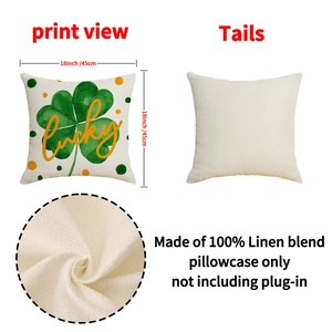 Saint Patrick's Day Lucky clover linen pillow cover 18x18 inch cushion with dimensions