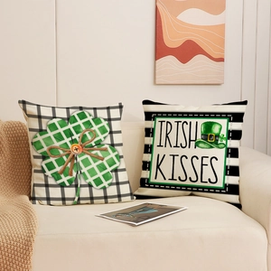Set of two St. Patrick's Day pillow covers with Irish Kisses print and clover patchwork