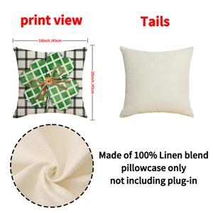Green shamrock plaid pillowcase 18x18 inch made of durable linen blend for home decor