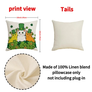 St. Patrick's Day 18x18 linen pillow cover with cute cats and lucky clovers print