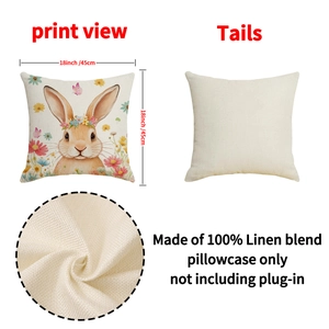 Easter watercolor bunny pillow cover set made of linen blend 18x18 inch square cushion case