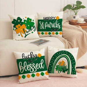 St Patrick's Day Pillowcases Clover Pattern Lucky Blessed Decor Polyester Linen Look Cushion Cover For Home Couch Sofa