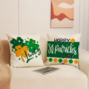 Set of two linen St. Patrick's Day pillow covers with lucky green clover prints
