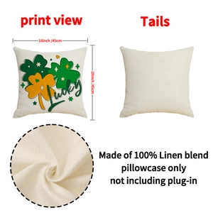 Saint Patrick's Day linen pillowcase set with green lucky shamrock print 18x18 inch
