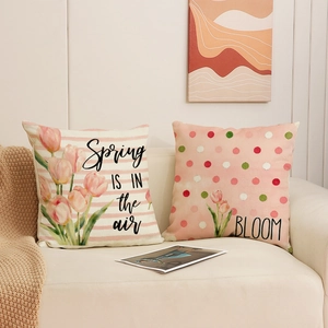 Minimalist tulip floral linen pillow covers for sofa decor with spring bloom patterns