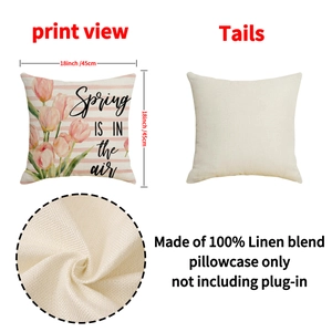 Linen tulip throw pillow cover with pink stripes and Spring Is In The Air lettering
