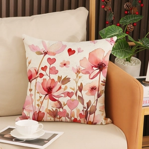 Floral and heart pattern linen pillow case set for spring home sofa decoration
