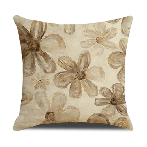 Vintage-Kissenbezug aus Leinen mit braunem Blumenmuster für Sofa-Heimdekoration