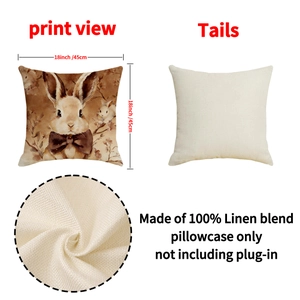 Linen Easter pillowcase with vintage bunny print and clear woven texture, 18 inch size